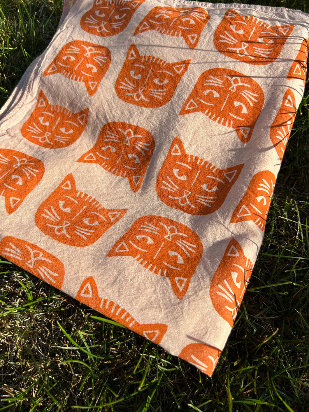 Orange Cats - Naturally Dyed and Handprinted Scarf