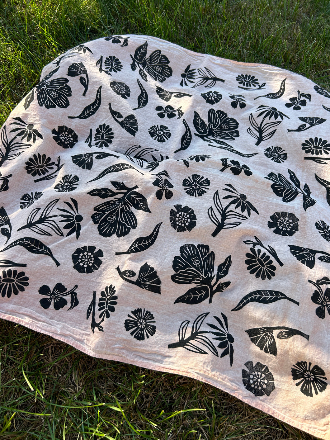 Black Wildflowers #1 - Naturally Dyed and Handprinted Scarf