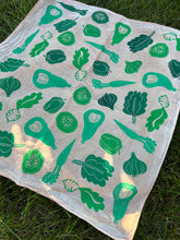 Load image into Gallery viewer, Green Veggies #1 - Naturally Dyed and Handprinted Scarf
