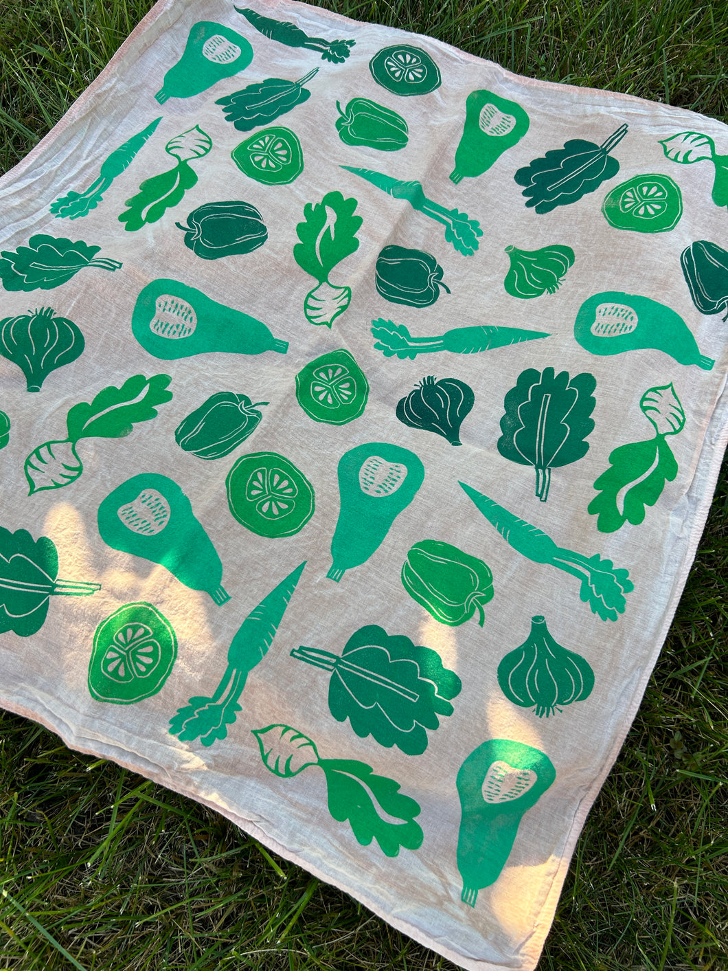 Green Veggies #1 - Naturally Dyed and Handprinted Scarf