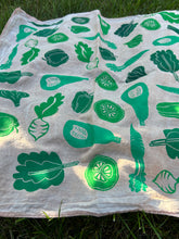 Load image into Gallery viewer, Green Veggies #1 - Naturally Dyed and Handprinted Scarf
