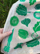 Load image into Gallery viewer, Green Veggies #1 - Naturally Dyed and Handprinted Scarf
