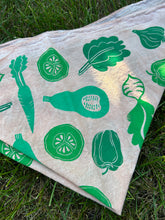 Load image into Gallery viewer, Green Veggies #1 - Naturally Dyed and Handprinted Scarf

