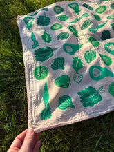 Load image into Gallery viewer, Green Veggies #1 - Naturally Dyed and Handprinted Scarf

