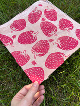 Load image into Gallery viewer, Red Strawberries - Naturally Dyed and Handprinted Scarf
