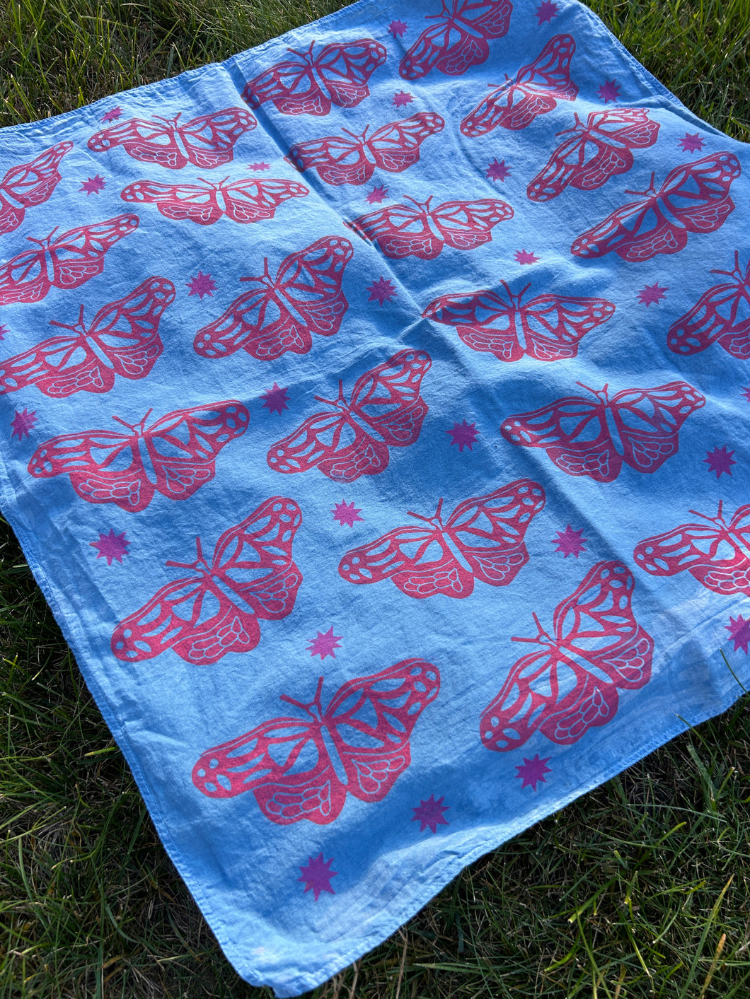 Pink Butterflies - Naturally Dyed and Handprinted Scarf