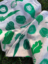 Load image into Gallery viewer, Green Veggies #2 - Naturally Dyed and Handprinted Scarf

