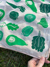 Load image into Gallery viewer, Green Veggies #2 - Naturally Dyed and Handprinted Scarf
