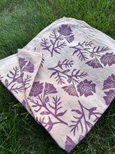 Load image into Gallery viewer, Purple Flowers - Naturally Dyed and Handprinted Scarf
