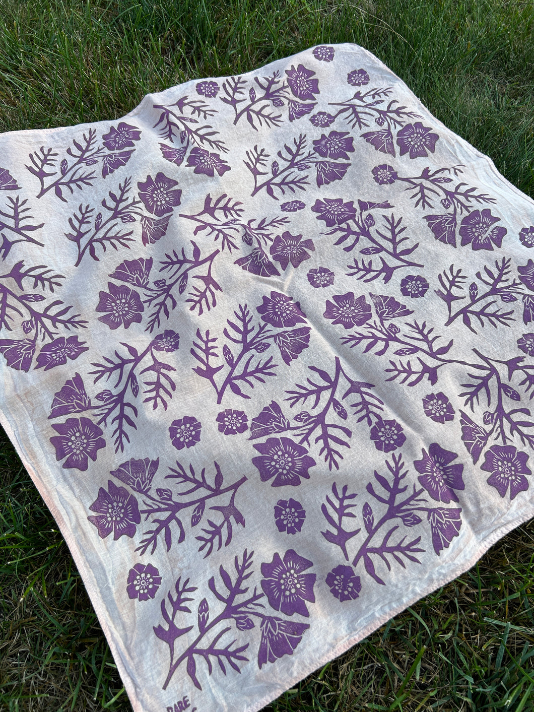 Purple Flowers - Naturally Dyed and Handprinted Scarf