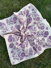 Load image into Gallery viewer, Purple Flowers - Naturally Dyed and Handprinted Scarf
