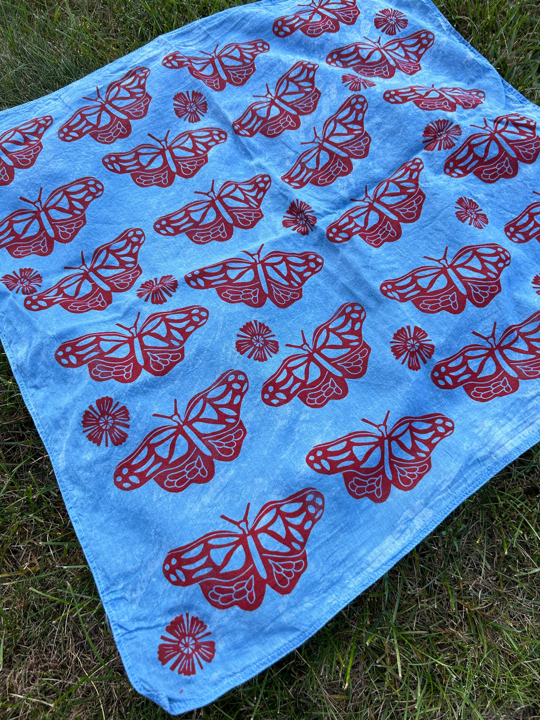 Red Butterflies - Naturally Dyed and Handprinted Scarf