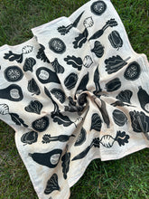 Load image into Gallery viewer, Black Veggies - Naturally Dyed and Handprinted Scarf
