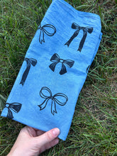 Load image into Gallery viewer, Black Bows #2 - Naturally Dyed and Handprinted Scarf
