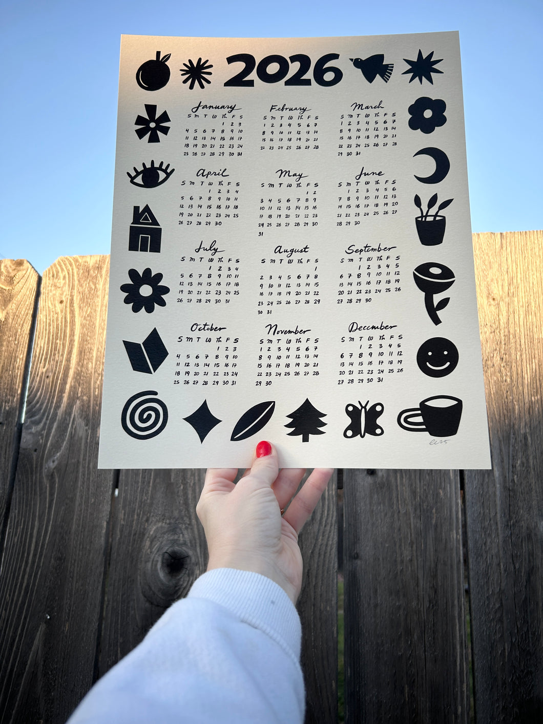 2026 Calendar — Black + Cream