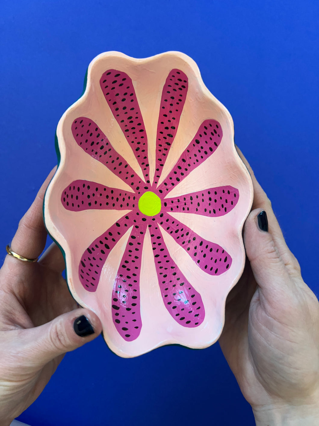Acrylic Painting on Wood: Floral Dish (free US shipping)