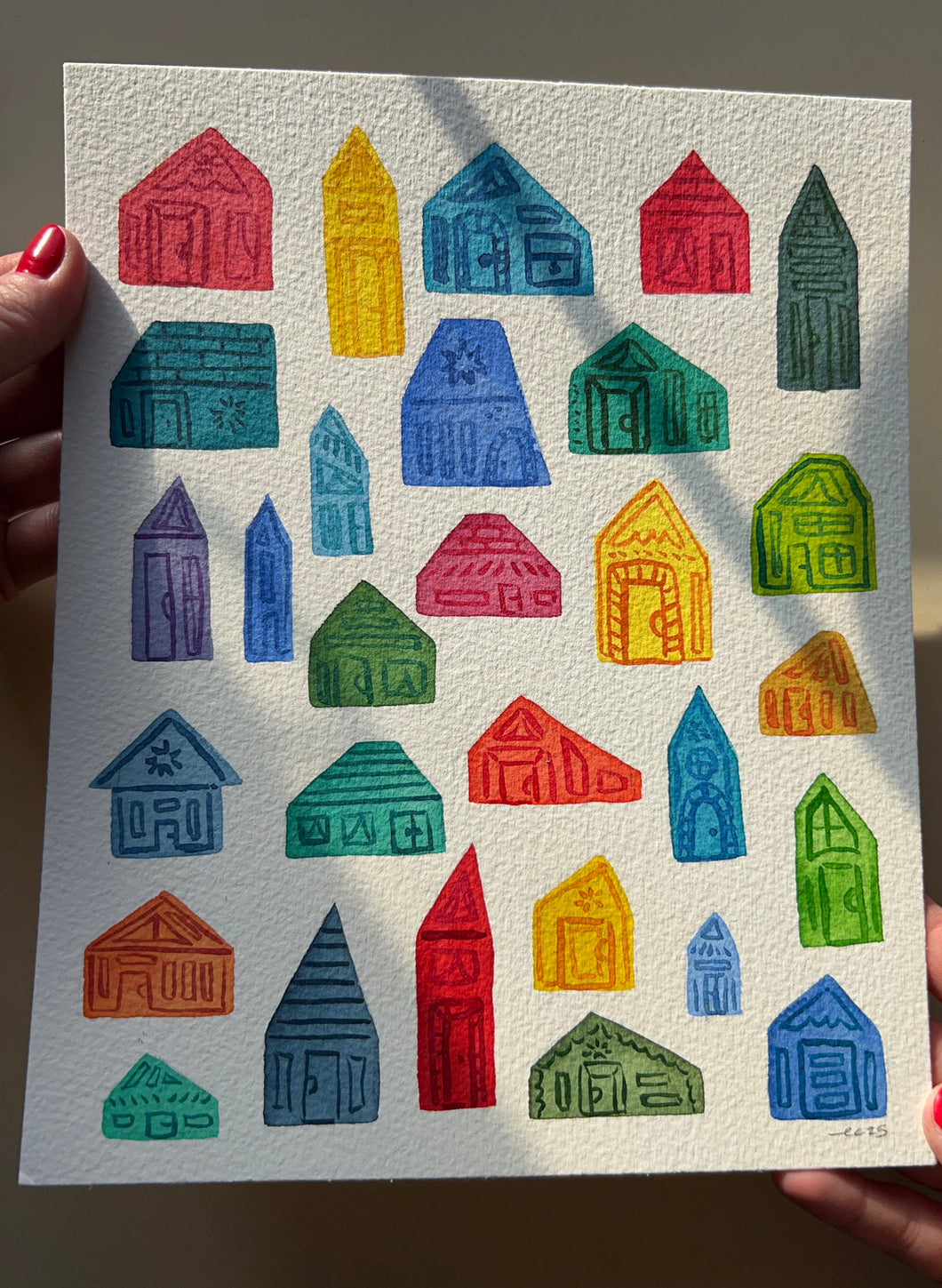 Original Watercolor Painting: Rainbow Houses — 8x10”