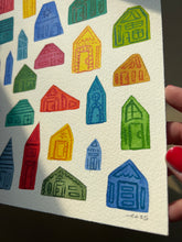 Load image into Gallery viewer, Original Watercolor Painting: Rainbow Houses — 8x10”
