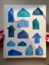 Load image into Gallery viewer, Original Watercolor Painting: Blue Houses — 8x10”
