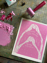 Load image into Gallery viewer, Handprinted Blockprint in Pink • You Are Also Held • Limited Edition
