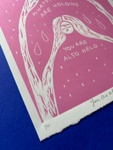 Load image into Gallery viewer, Handprinted Blockprint in Pink • You Are Also Held • Limited Edition
