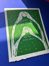 Load image into Gallery viewer, Handprinted Blockprint in Green • You Are Also Held • Limited Edition
