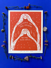 Load image into Gallery viewer, Handprinted Blockprint in Orange • You Are Also Held • Limited Edition
