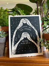 Load image into Gallery viewer, Handprinted Blockprint in Black • You Are Also Held • Limited Edition
