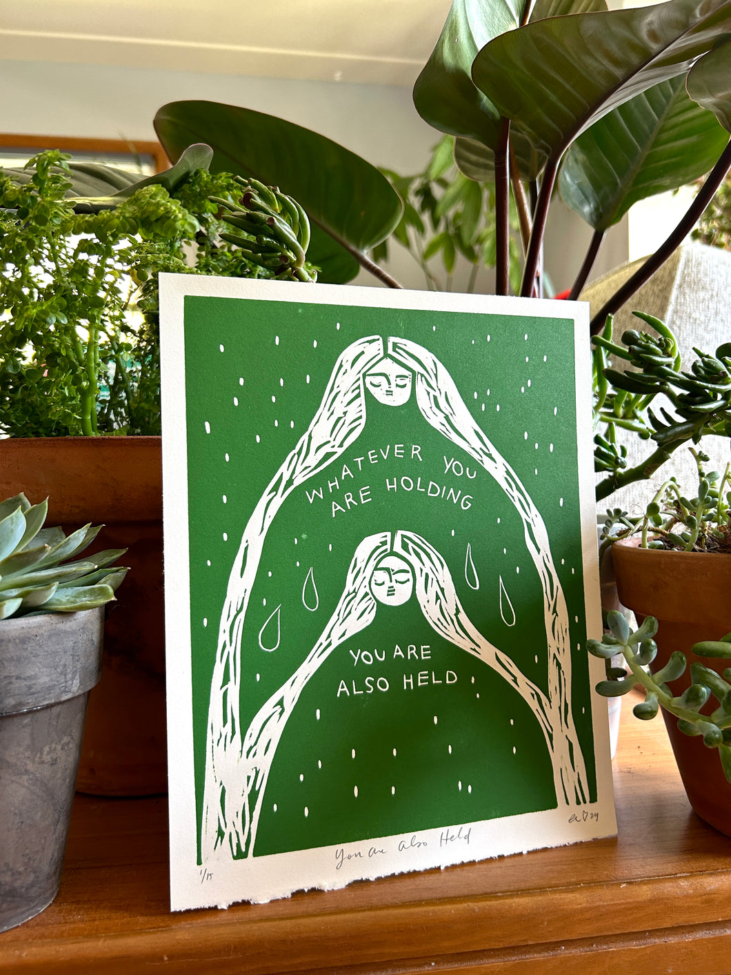 Handprinted Blockprint in Green • You Are Also Held • Limited Edition