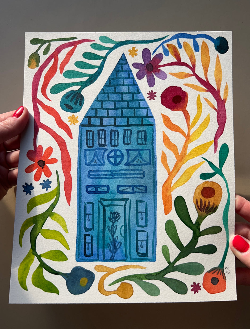 Original Watercolor Painting: Tall Blue House — 8x10”