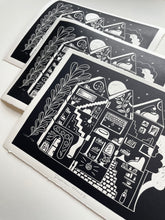Load image into Gallery viewer, Handprinted Blockprint • Dream House in Black
