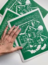 Load image into Gallery viewer, Handprinted Blockprint • Dream House in Jade Green
