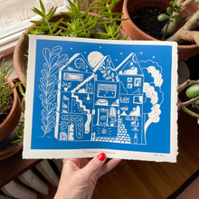 Load image into Gallery viewer, Handprinted Blockprint • Dream House in Cyan
