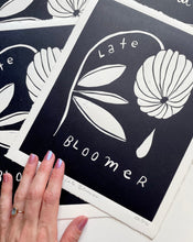 Load image into Gallery viewer, Handprinted Blockprint • Late Bloomer in Black
