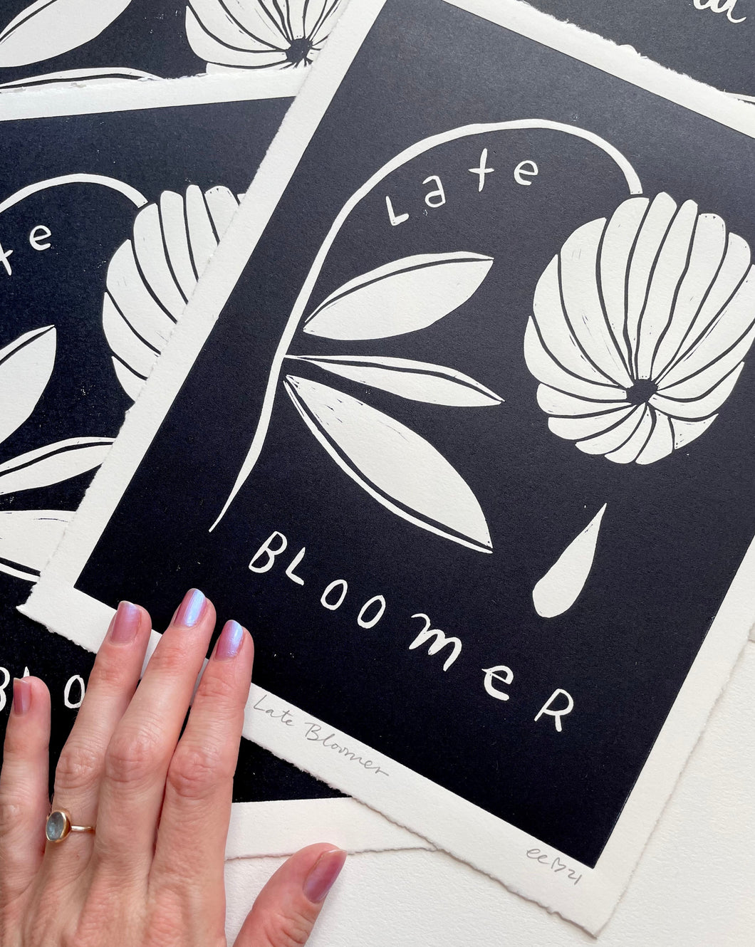 Handprinted Blockprint • Late Bloomer in Black