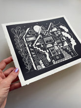 Load image into Gallery viewer, Handprinted Blockprint • Dream House in Black
