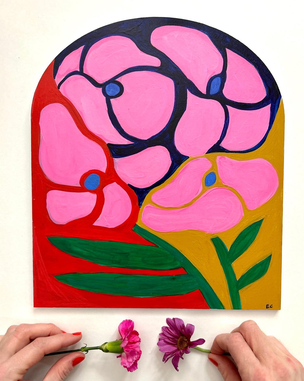 Painted Wall Hanging: Pink Blooms