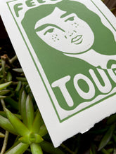 Load image into Gallery viewer, Handprinted Blockprint • “Feeling Tough” in Olive
