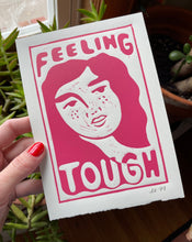 Load image into Gallery viewer, Handprinted Blockprint • “Feeling Tough” in Raspberry
