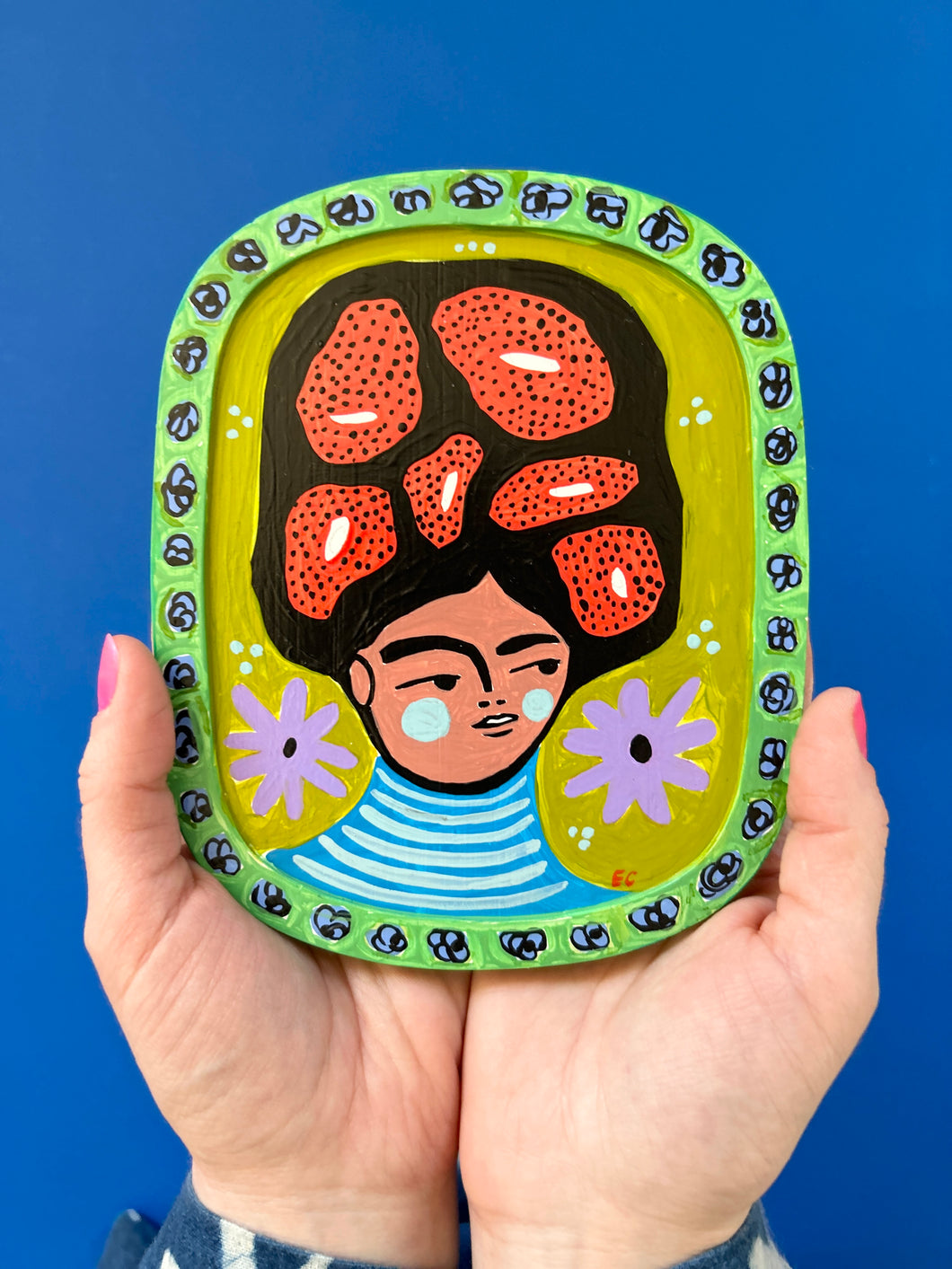 Acrylic Painting on Wood: Tiny Green Queen (free shipping)