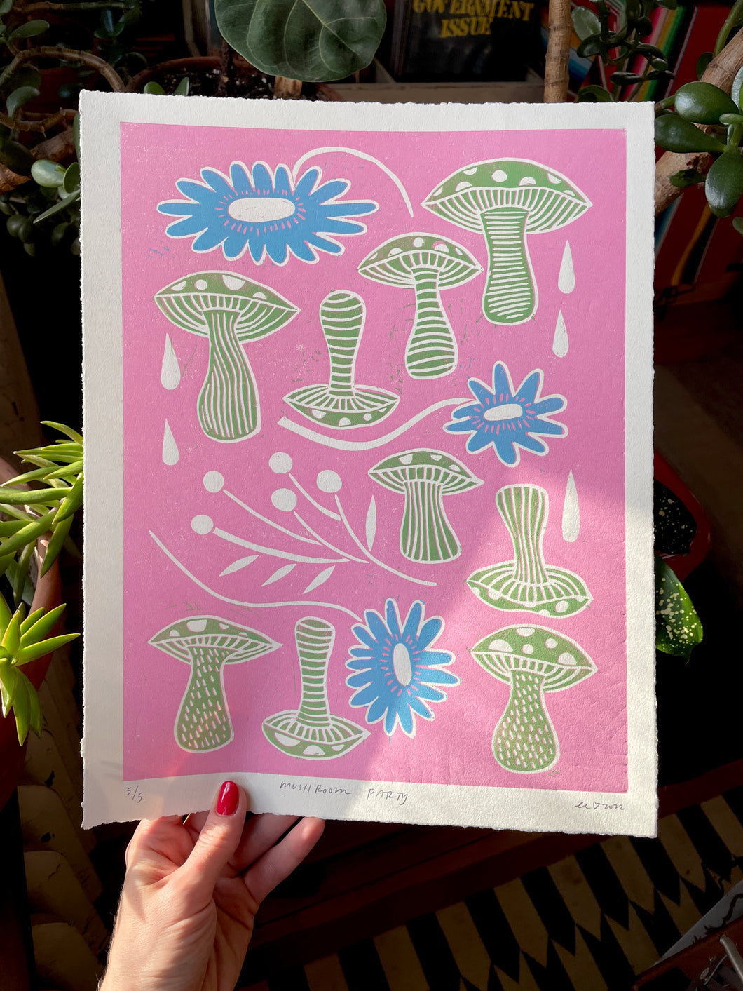 Handprinted Blockprint • Mushroom Party • Limited Edition of 5