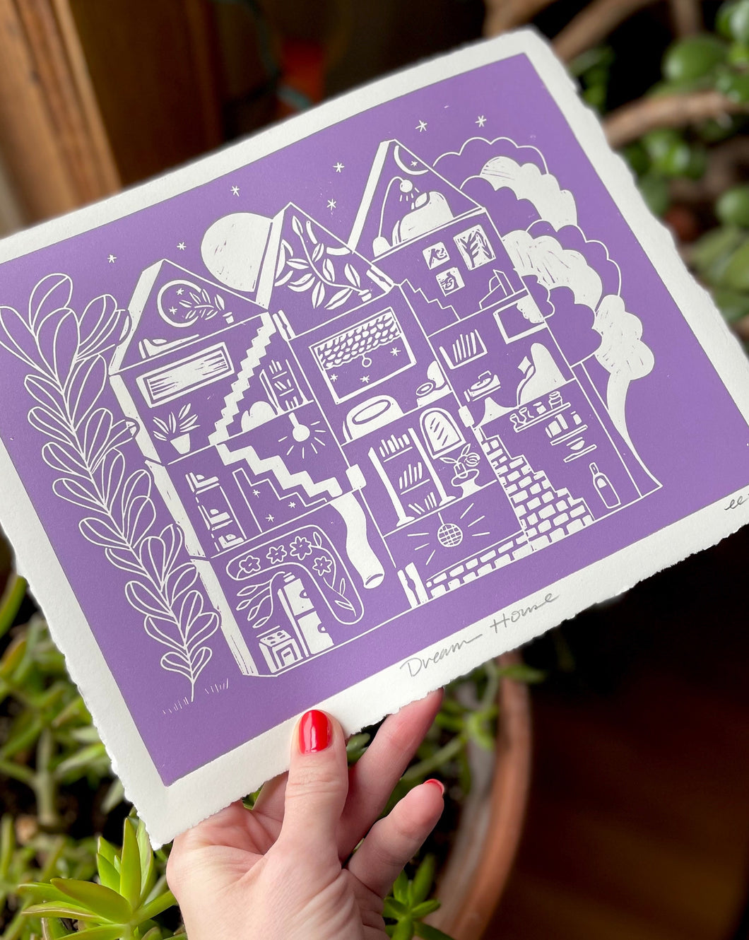 Handprinted Blockprint • Dream House in Lavender