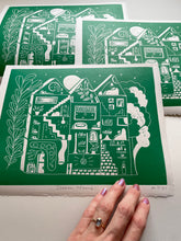 Load image into Gallery viewer, Handprinted Blockprint • Dream House in Jade Green
