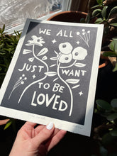 Load image into Gallery viewer, Handprinted Blockprint • To Be Loved in Black
