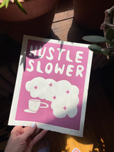 Load image into Gallery viewer, Handprinted Blockprint • Hustle Slower in Purple-Pink
