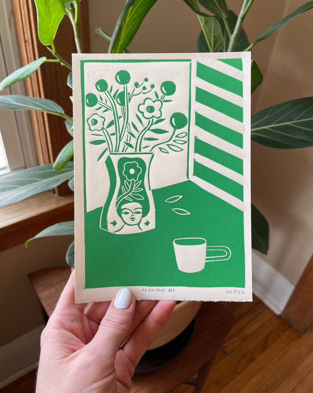 Handprinted Blockprint • At Home # 1 in Green