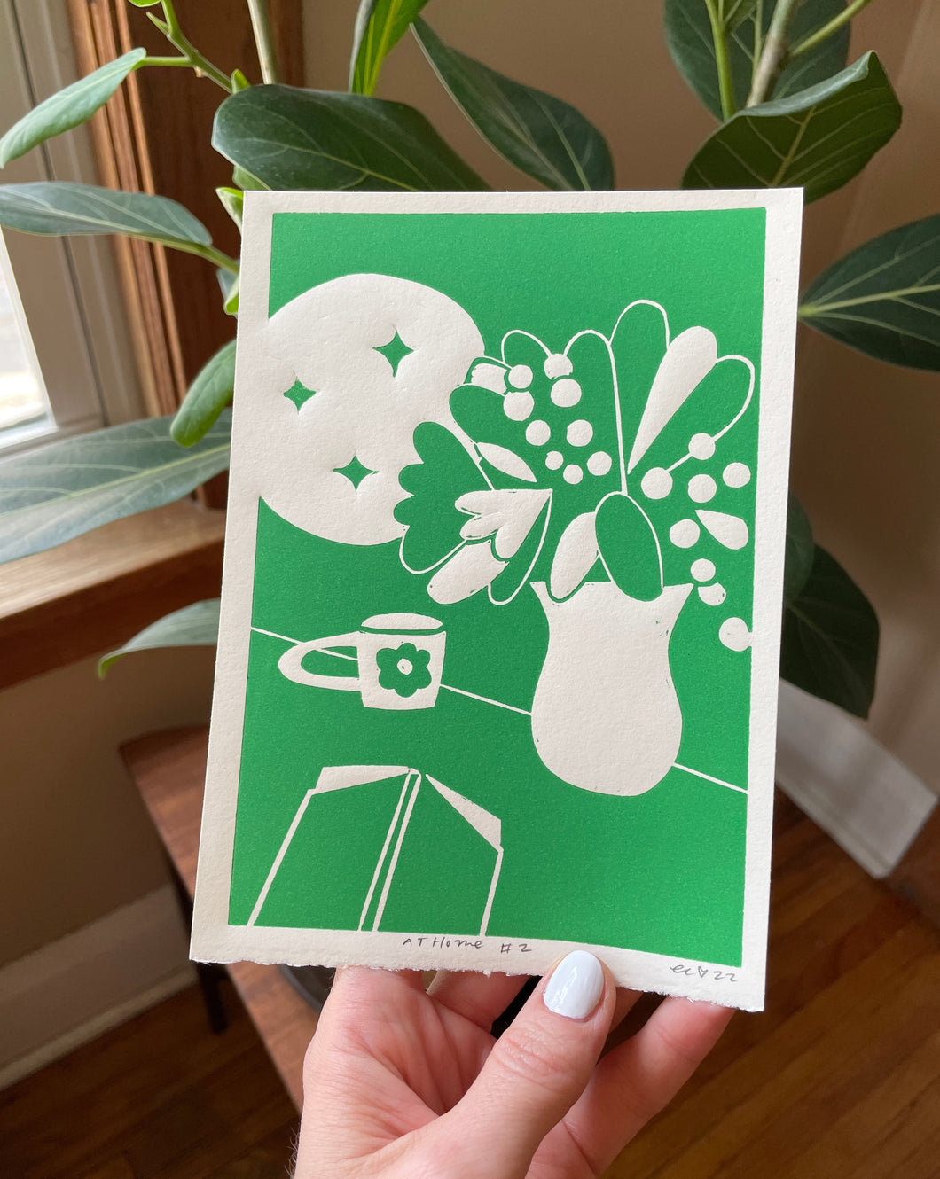 Handprinted Blockprint • At Home # 2 in Green